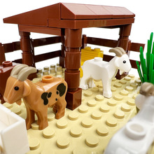 MOC小羊 山羊牧场 羊圈小木屋小场景拼装玩具 小颗粒积木农场积木