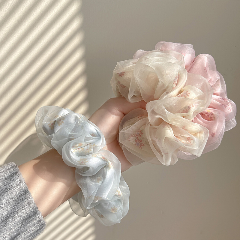 Early Spring Fashion Mesh Bun Large Intestine Hair Band Women's Oversized Flower Super Fairy Hair Rope Ponytail Head Rope Hair Accessories