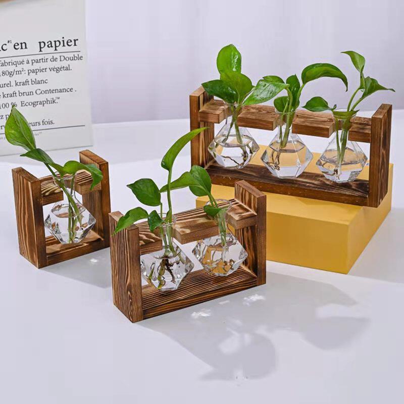 创意木架水培小花瓶ins绿萝植物玻璃瓶容器居家客厅办公桌面摆件