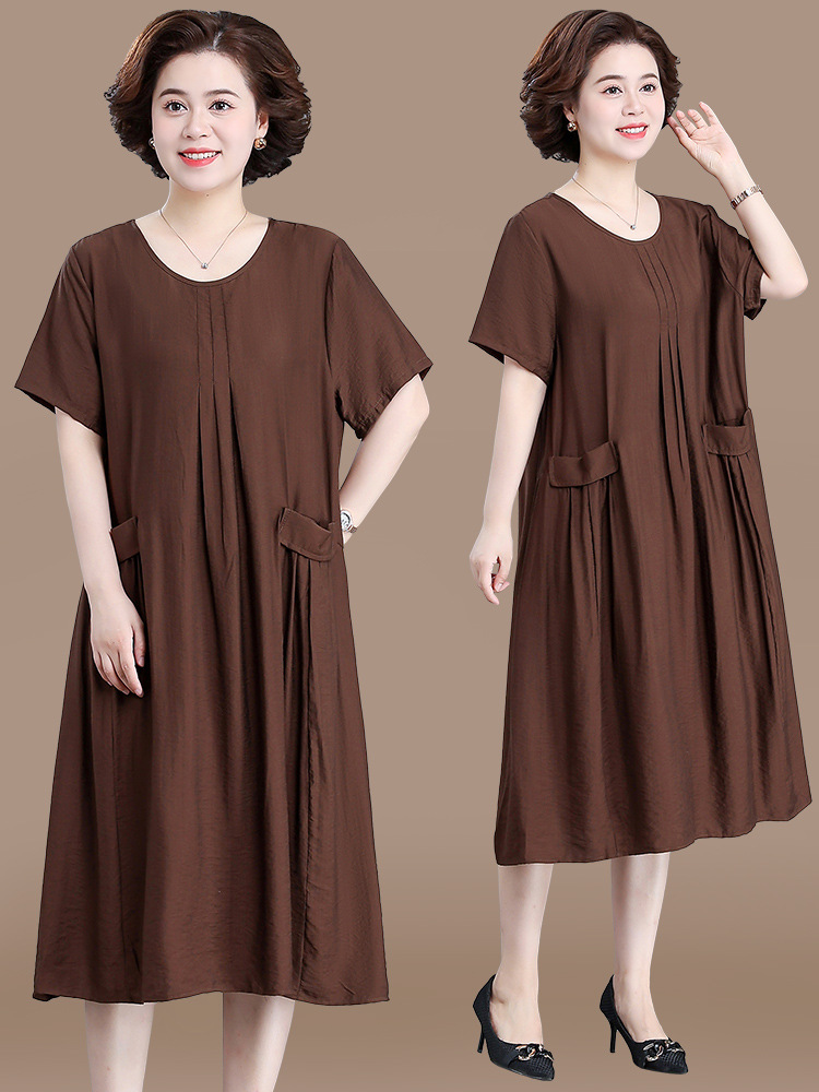 中老年人夏装女加肥加大连衣裙妈妈夏季宽松休闲棉麻长裙子夏薄款