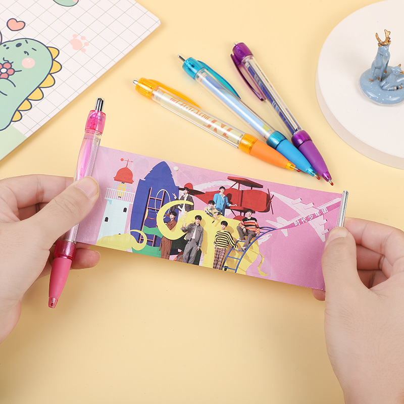 按动拉拉笔中性笔 拉杆笔 广告拉纸笔 可按动色卡学生课程表