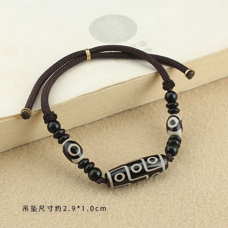 Natural Tibetan Agate Dzi Bead Bracelet Men's Shrinkable Hand-Knitted Rope Bracelet Women's Retro Ethnic Style Jewelry