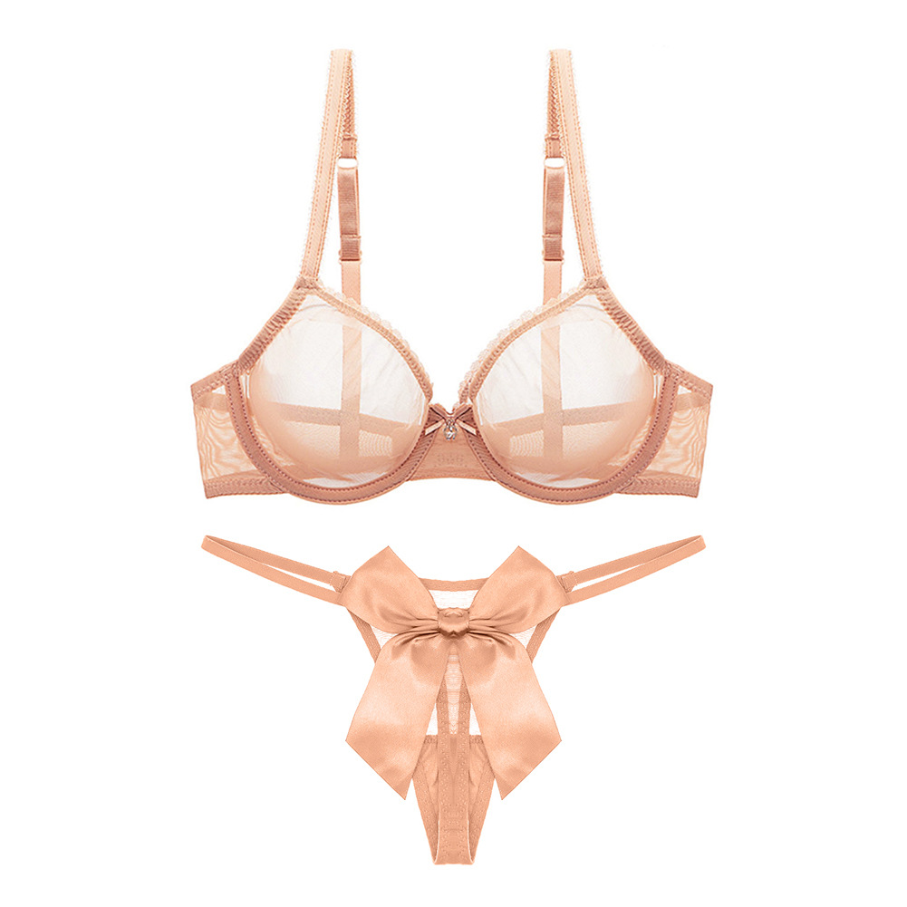 varsbaby 透明胸罩全透性感网纱丁字裤内衣套装超薄文胸网纱大码
