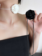 小众复古纯欲黑白色玫瑰花朵项链女多用绑带性感颈链choker配饰
