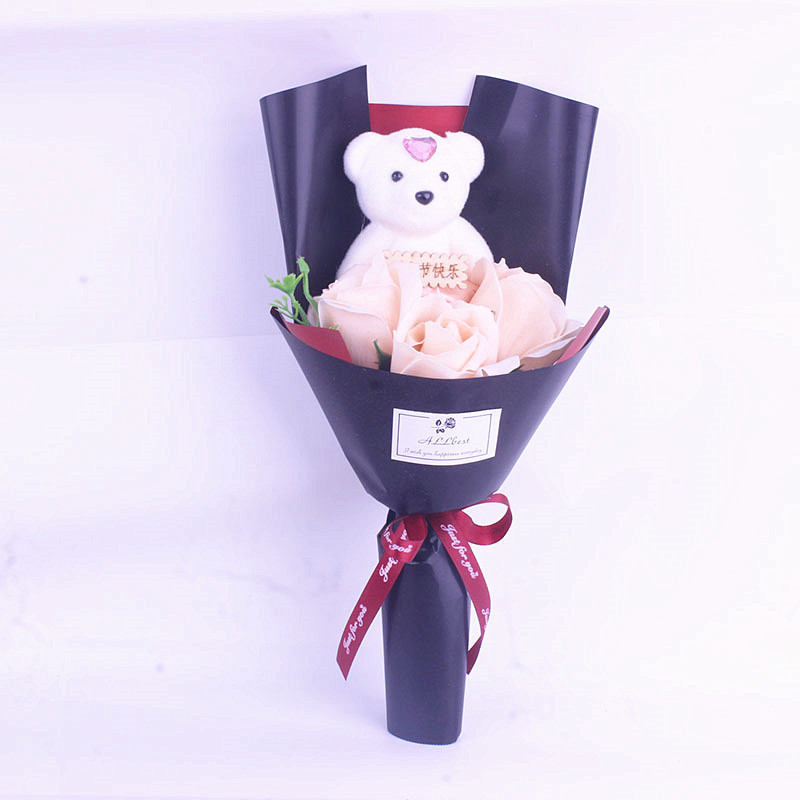 Valentine's Day Gift 3 Soap Flower Artificial Rose Little Bear Cartoon Doll Bouquet Gift Box Qixi Confession Girlfriend