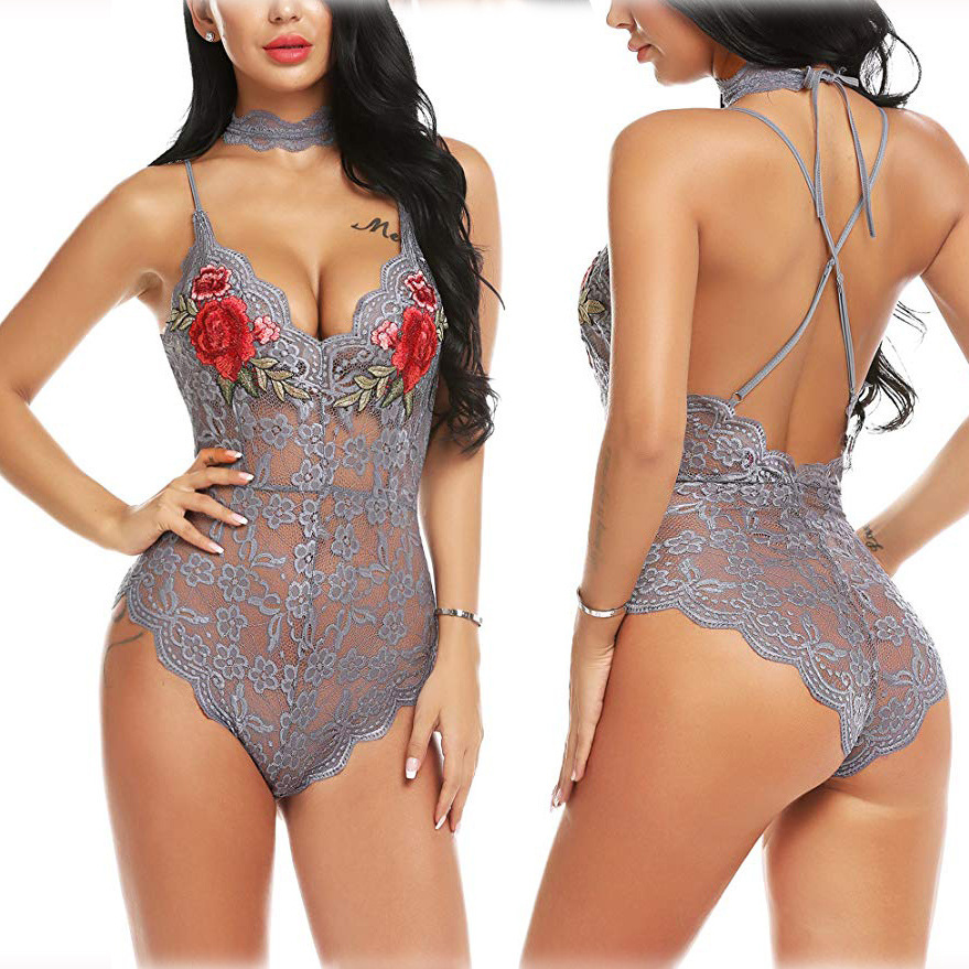 European and American Foreign Trade Large Size Sexy Lace Pajamas Sexy Print Strap Sexy Lingerie Jumpsuit 8 Colors Optional