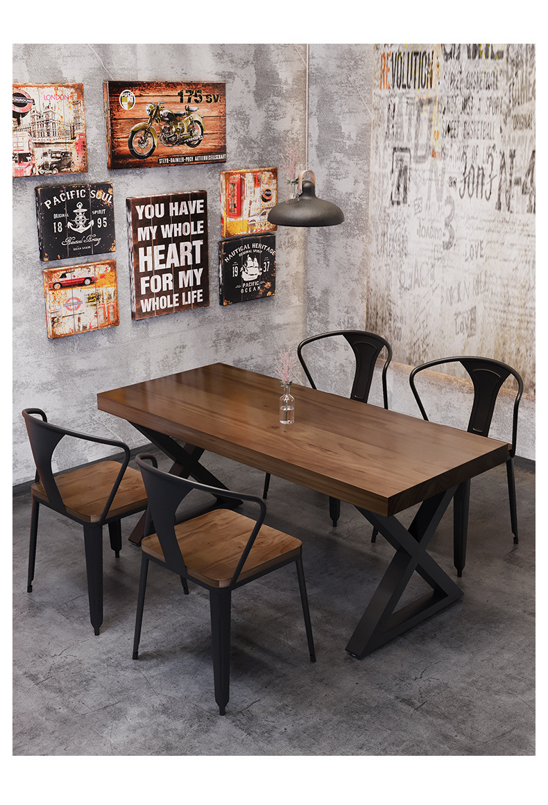 复古酒吧清吧音乐餐桌椅组合餐台咖啡厅工业风烧烤铁艺实木火锅桌