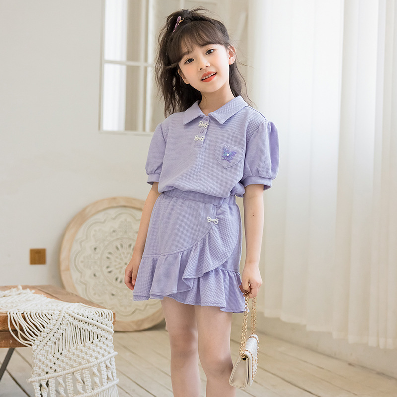 Girls' Suit 2023 Summer New Western Style Fashion Children's Sports Summer Clothing Medium and Big Children Korean Style Kids Clothes Two-Piece Suit