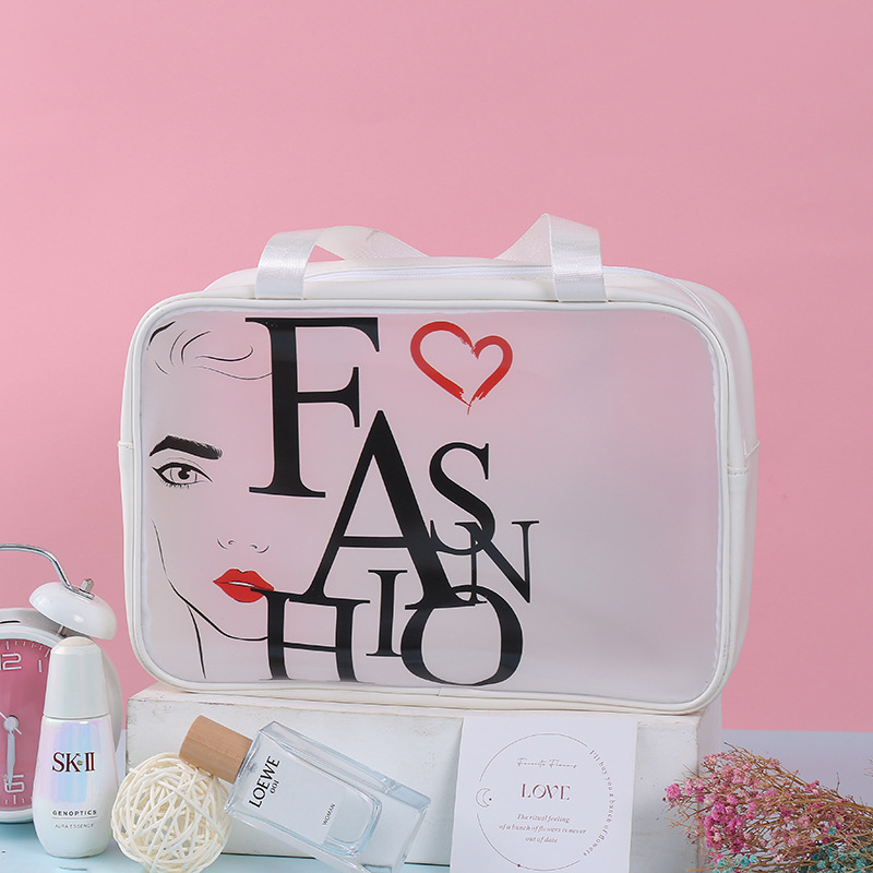 Transparent Cosmetic Bag Creative Design Printing Home Cosmetics Storage Bag Large Capacity Convenient Wash Bag Wholesale