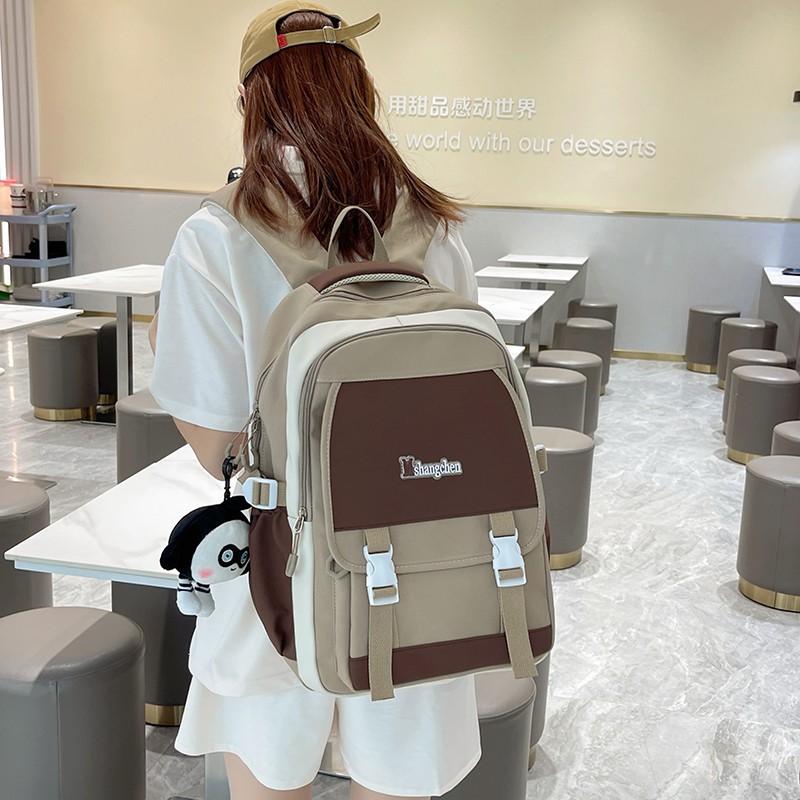 Korean Style Backpack College Style Large Capacity Casual Cloth Bag Japanese Harajuku Style High School Student Color Matching Schoolbag for Junior High School Students