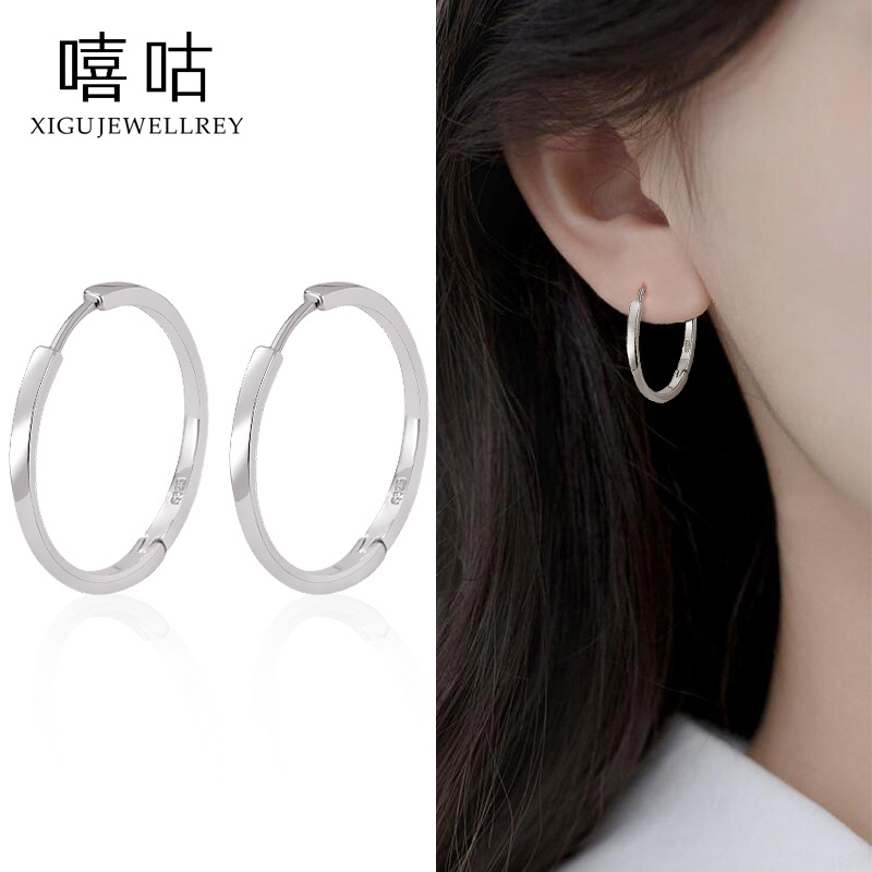 嘻咕e1174 s925银素圈耳环女简约新款潮圆圈耳扣耳圈耳饰女-阿里巴巴