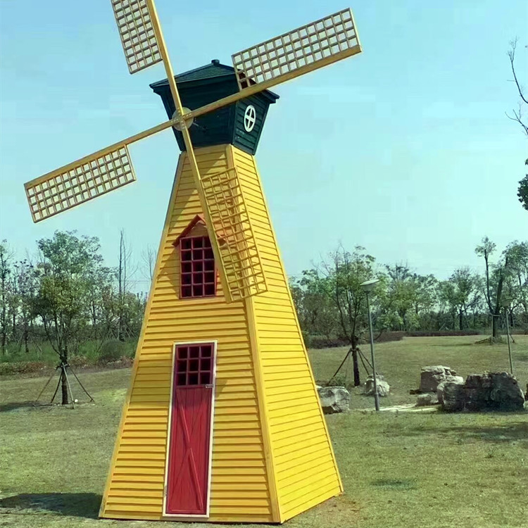 好奇星花海农庄景观引流木质3.5米荷兰风车 室外摄影道具商业美陈