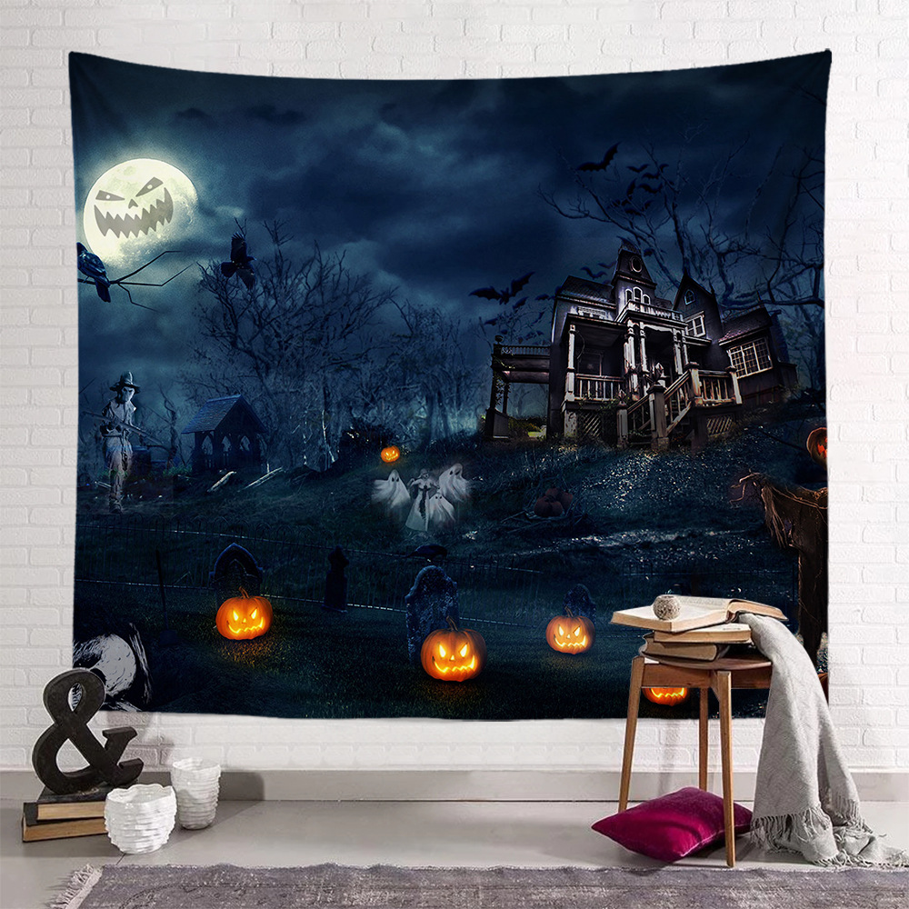 Cross-Border Home Halloween Tapestry Pumpkin Printing Bedside Background Cloth Tapestry Bedroom Wall Decoration Hanging Cloth Wholesale
