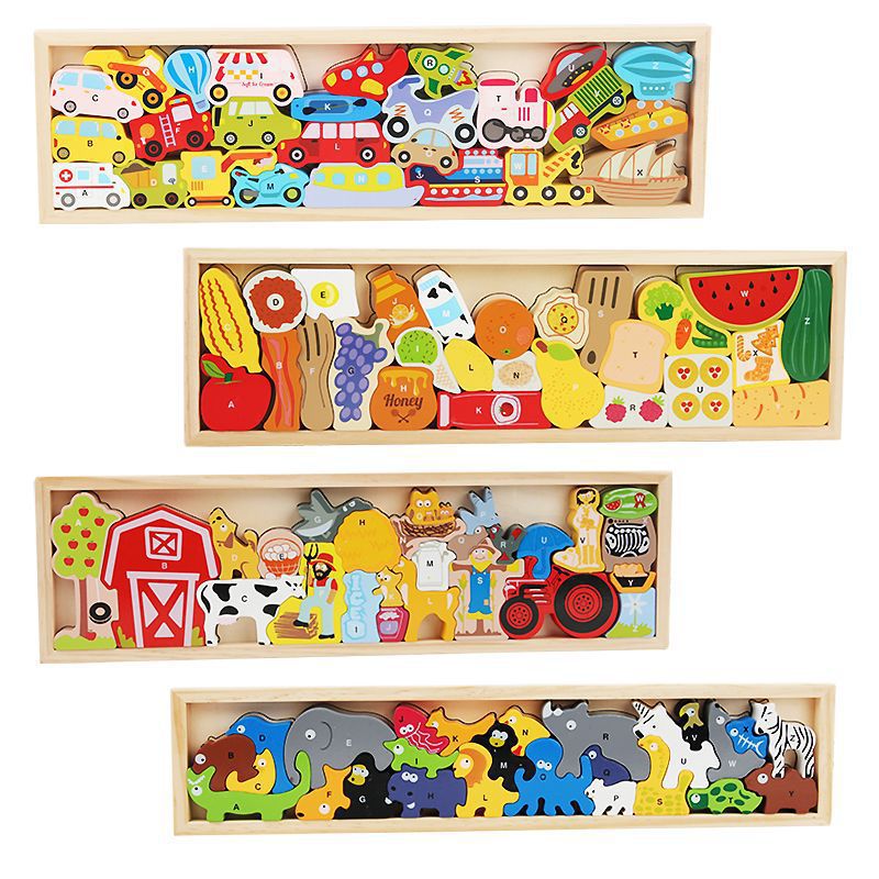 new cartoon traffic animal 3d puzzle model puzzle wooden children baby wooden early education educational toys