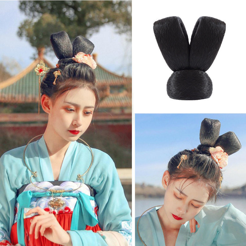 古装假发唐朝造型发包双头发髻 影楼拍摄演出汉服襦裙丸子头发包