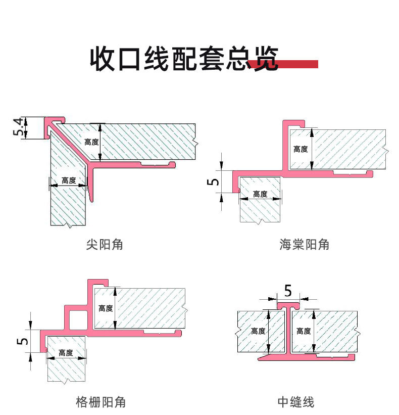 铝合金护墙板装饰线条金属工字阳角9厘集成面板木饰面收口收边条