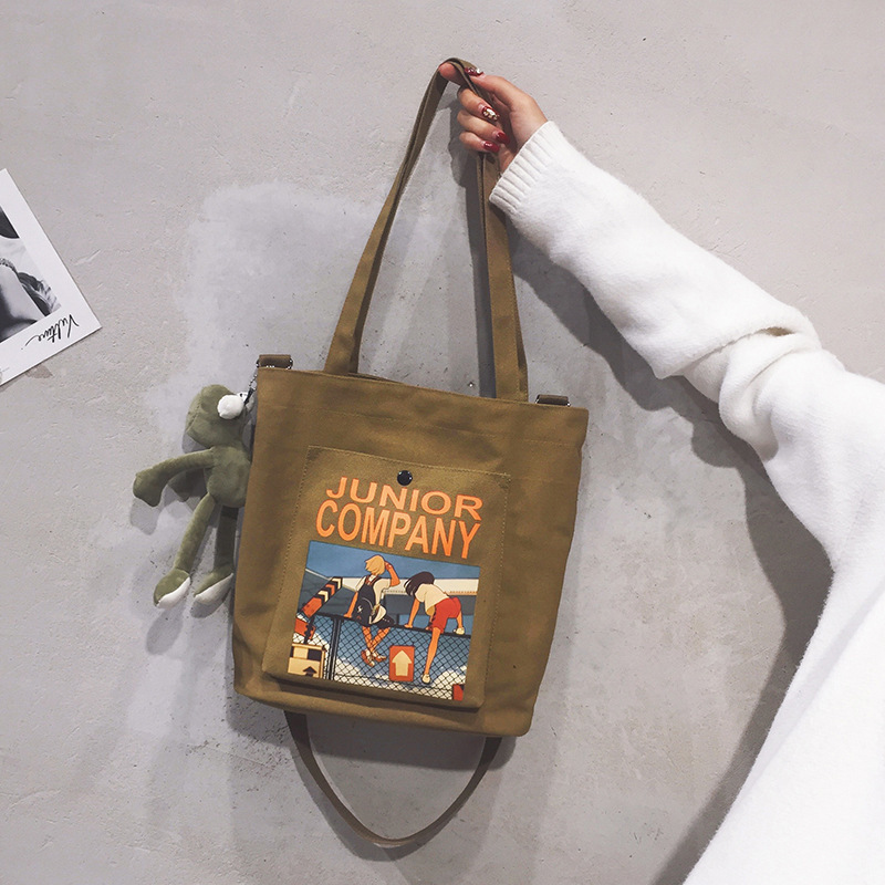 Student Handheld Canvas Bag One-Shoulder Canvas Bag Cartoon Canvas Bag Canvas Bag Shopping Bag Canvas Pouch in Stock Wholesale