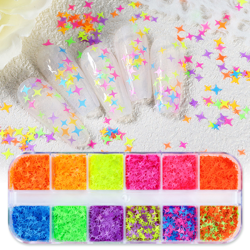 12 Grid Boxed Color Shaped Sequins Butterfly Love Heart Flowers XINGX Nail Art DIY Sequins Ornament Wholesale