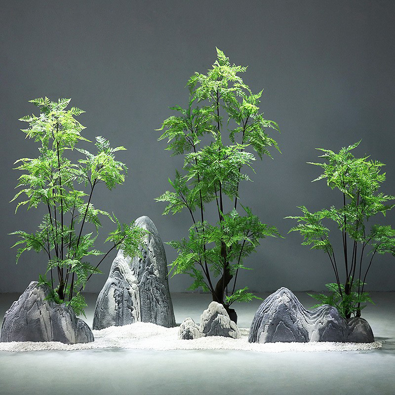 仿真绿植盆栽大型植物假山造景绿植景观装饰文竹橱窗楼梯转角落地