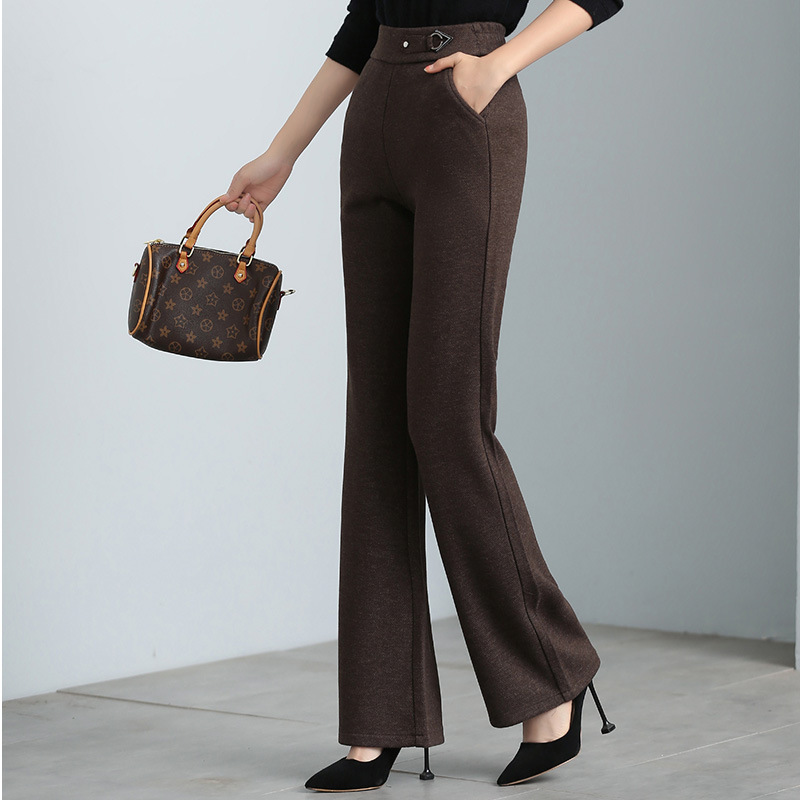 正品姐妹新羊毛呢微喇女裤子2022年秋冬新款宽松高腰休闲加厚长裤