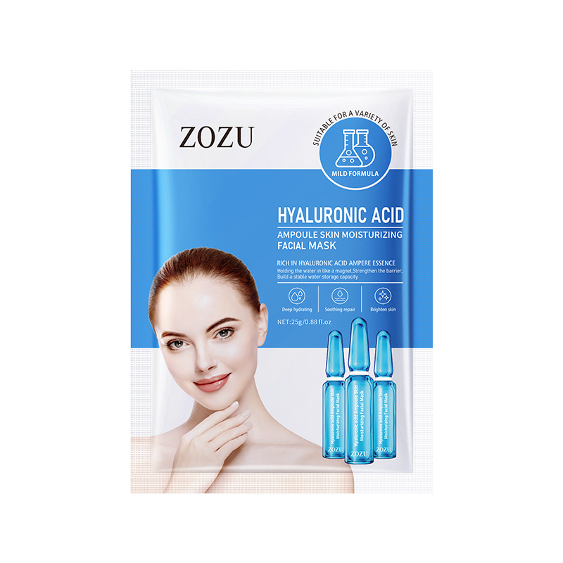 Full English Facial Mask Zozu Hyaluronic Acid Ampoule Moisturizing and Shrinking Pores Piece Cross-Border Foreign Trade Factory Wholesale