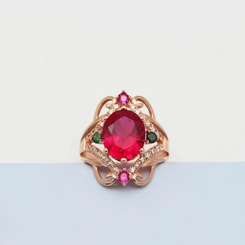 心音紫金色彩金时尚大方玫瑰金豪华红石镶嵌戒指活口送礼物-阿里巴巴