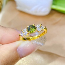 简约清新橄榄绿小香风欧美锆石戒指时尚气质镶钻开口指环彩宝戒指