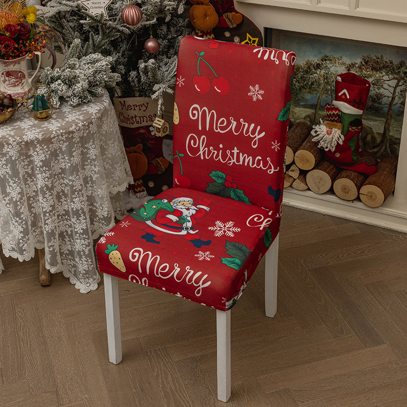 Cross-Border Christmas Chair Cover New Ornament Dining Chair Cover Holiday Decoration Stretch Chair Back Cover Christmas Tablecloth Chair Cover