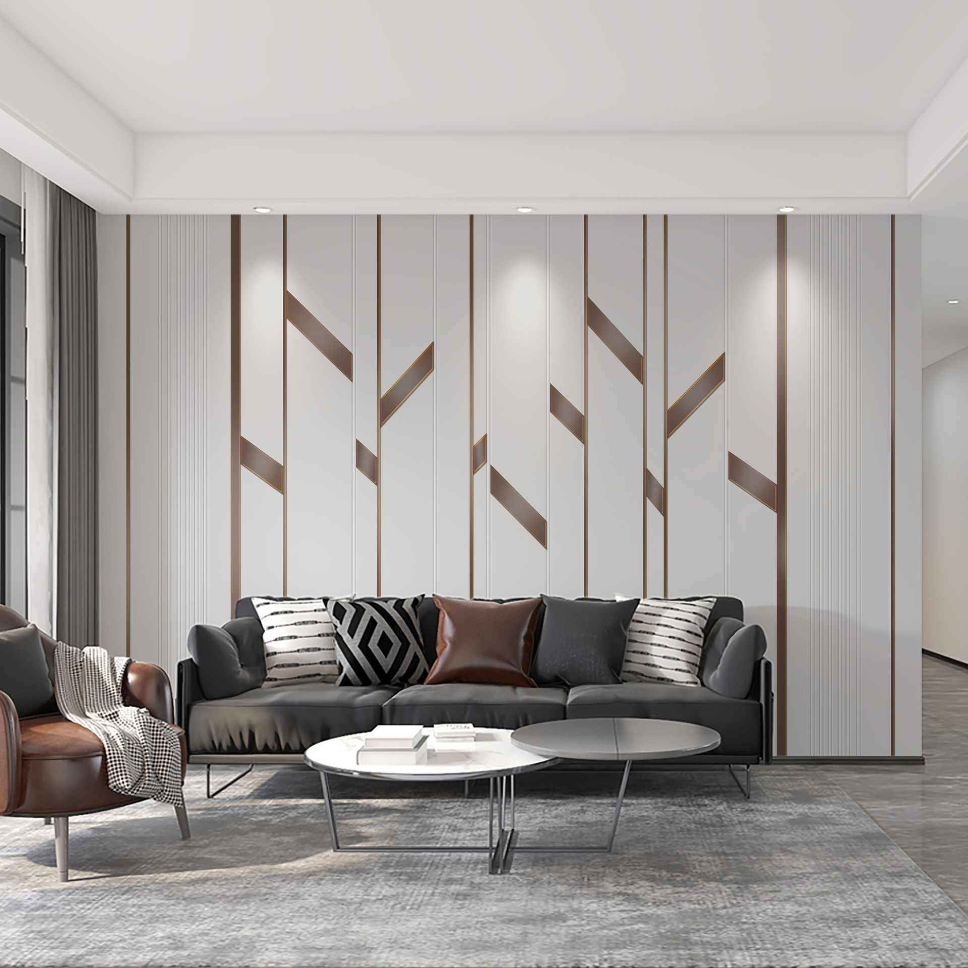 电视背景墙壁纸墙布2021新款装饰客厅简约轻奢风线条格栅影视壁画