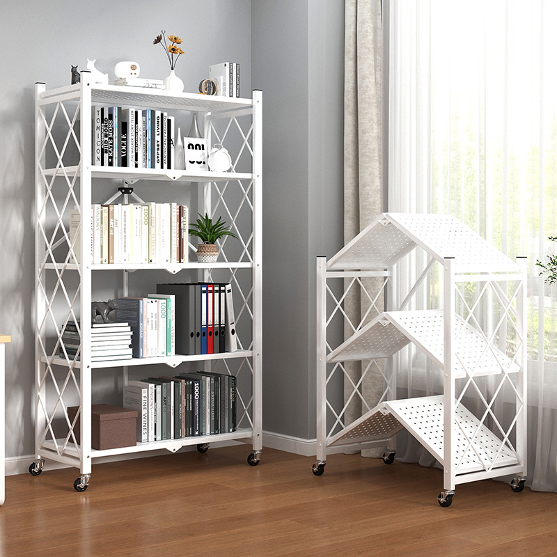 代发折叠书架简易落地客厅储物书柜置物架可移动多层铁艺收纳架子