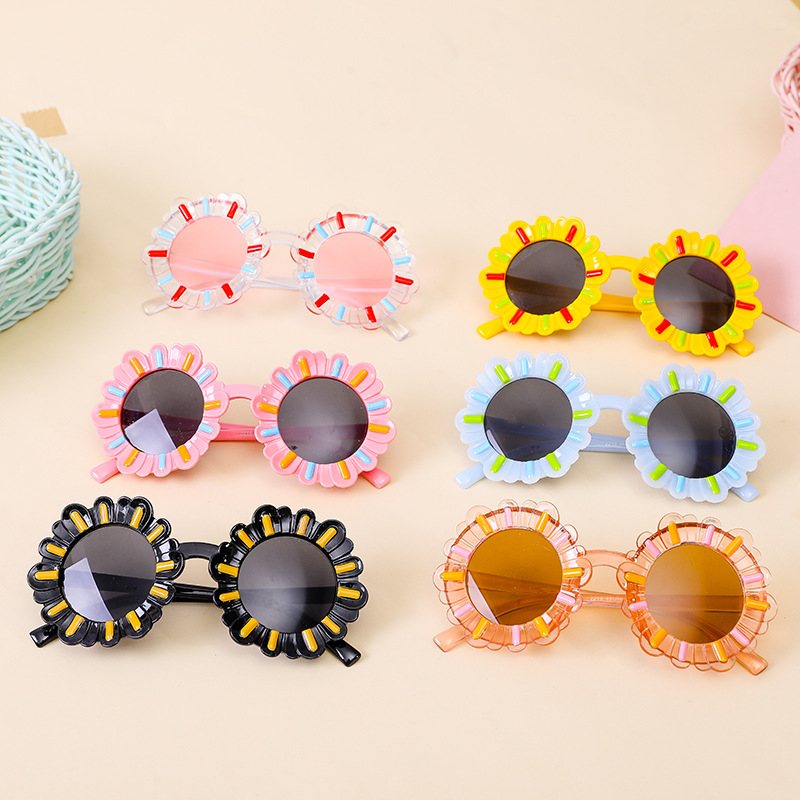 2022 Wholesale Jelly Candy Color Cartoon Sunglasses Cute Sun Flower Glasses UV Protection Baby Sunglasses