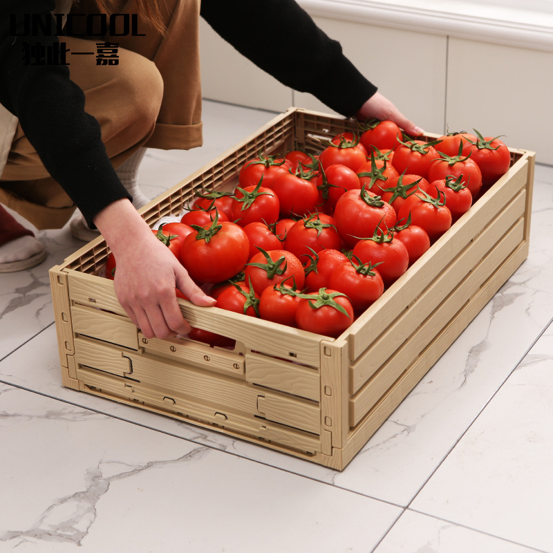 Customized Wood-like Plastic Storage Box with Lid Plastic Frame Breathable Type Storage Box Large Capacity Fruit and Vegetable Store Box