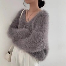 2025韩版宽松百搭秋冬开衫慵懒风领单排扣针织衫毛衣挂脖上衣