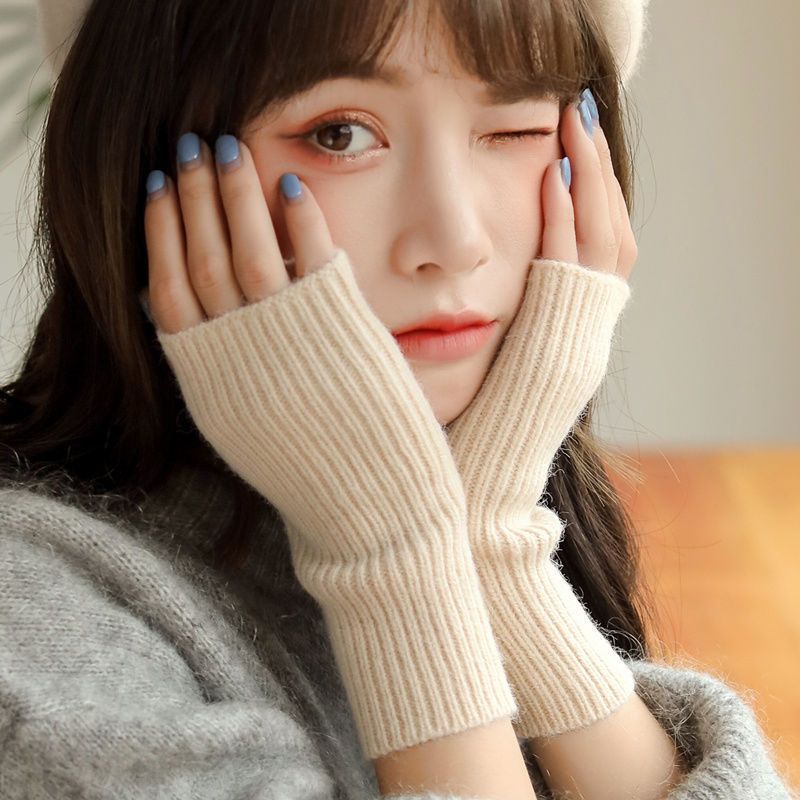 手套秋冬款保暖半指毛线针织手套时尚百搭键盘网红男女通用护腕潮