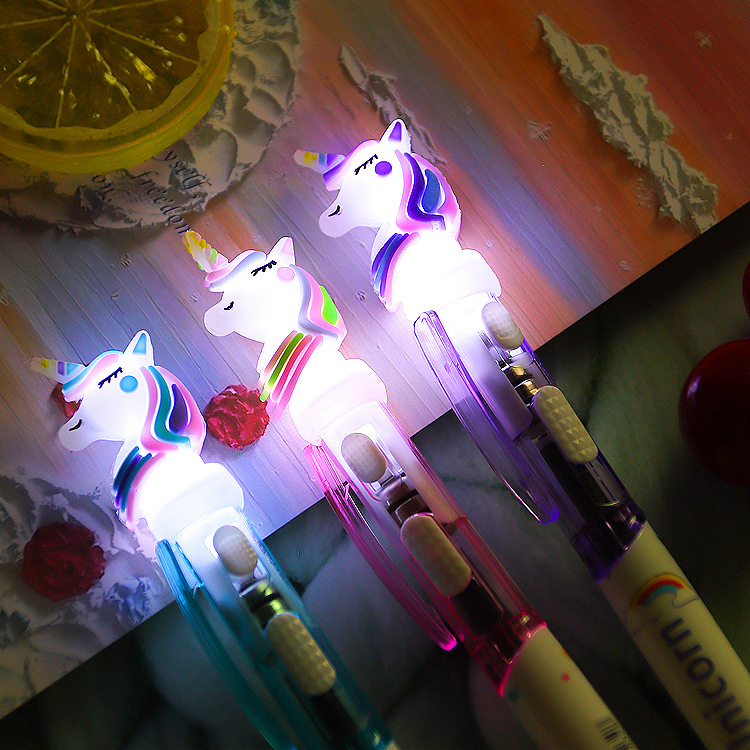 Unicorn Cigarette Rack Pusher Creative Glow Ballpoint Pen with Light Fresh Student Stationery Office Supplies Retractable Ballpoint Pen