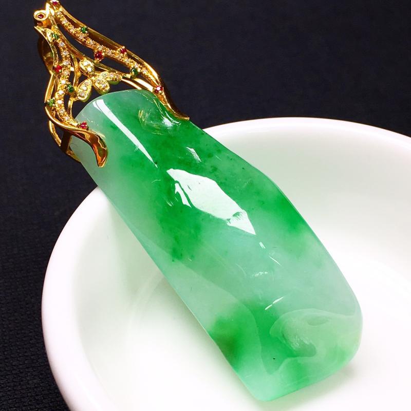 翡翠镶金随形玉吊坠 缅甸天然玉石a货冰种飘绿礼物转运招财0306