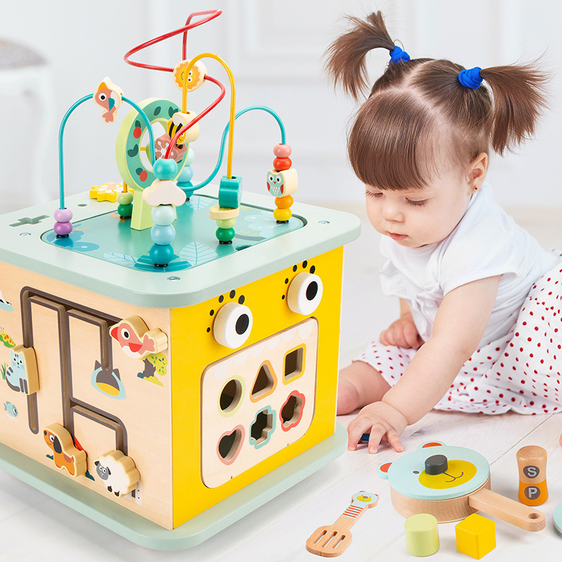 multi-functional big round beads seven-in-one game box wooden toys play house walking maze cross-border wholesale special sale