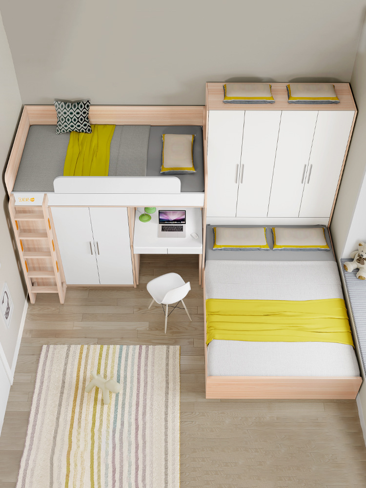 金枇杷带顶柜双书桌高低床儿童床书桌衣柜交错式小户型双层床