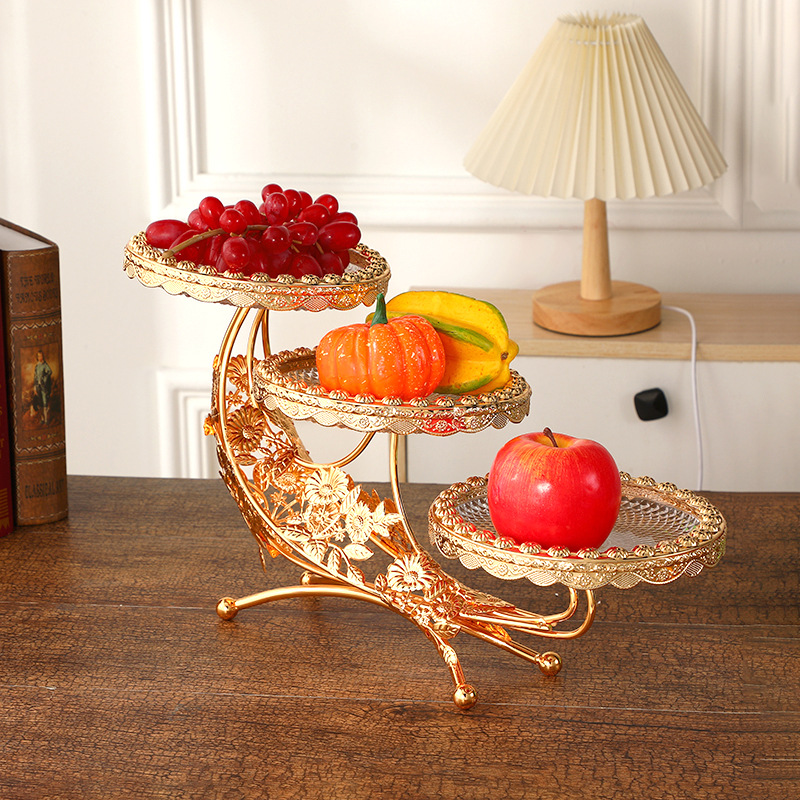 Creative European Classical Fruit Plate Home Living Room Three-Layer Design Fruit Nut Plate Coffee Table Top Fruit Plate