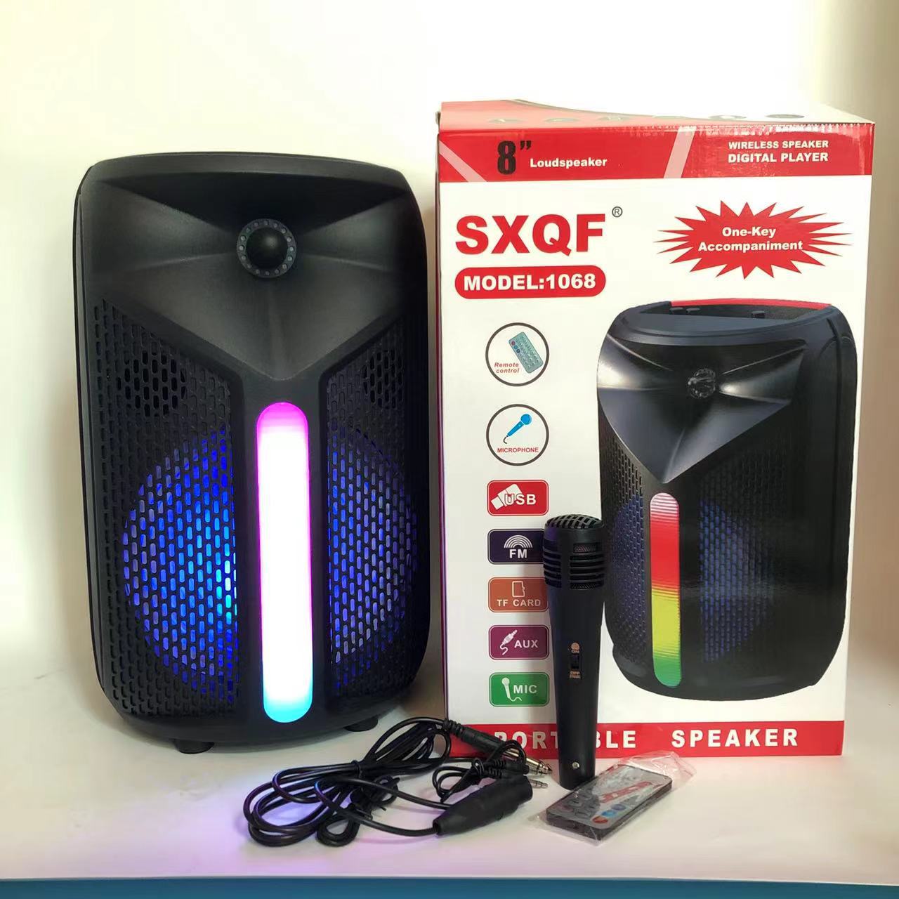 Sxqf New Private Model Large 8-Inch Outdoor Colorful LED Bluetooth Speaker Microphone Remote Control Subwoofer Sound