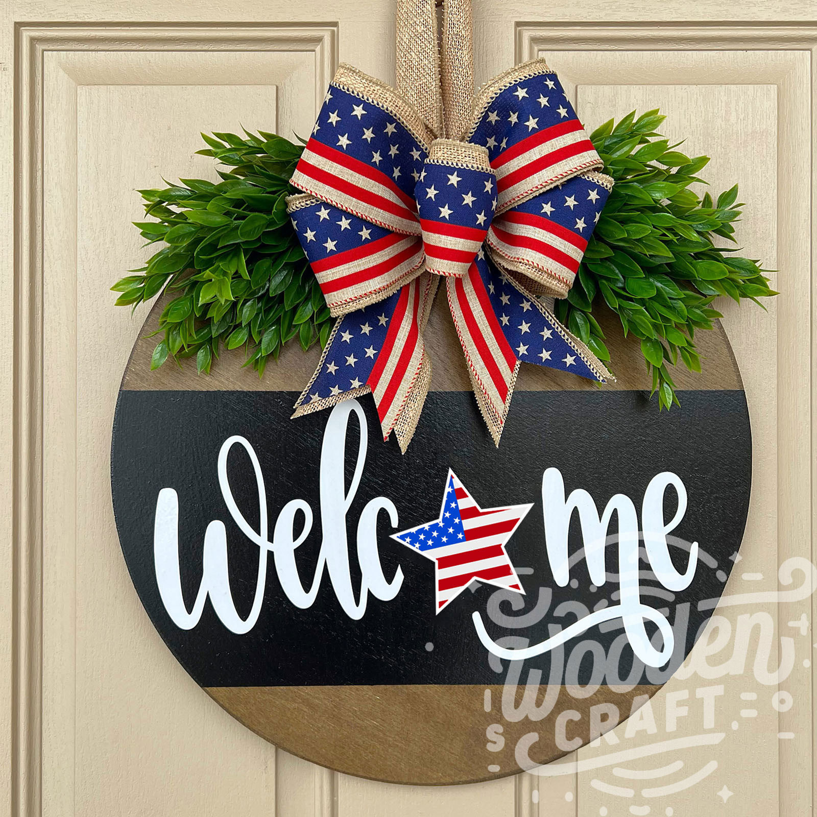 亚马逊2024新款美国独立日节日前门欢迎装饰木质门牌挂牌跨境门牌