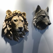 .狼狮子老虎熊树脂装饰壁挂客厅玄关办公室KTV酒吧动物头壁饰