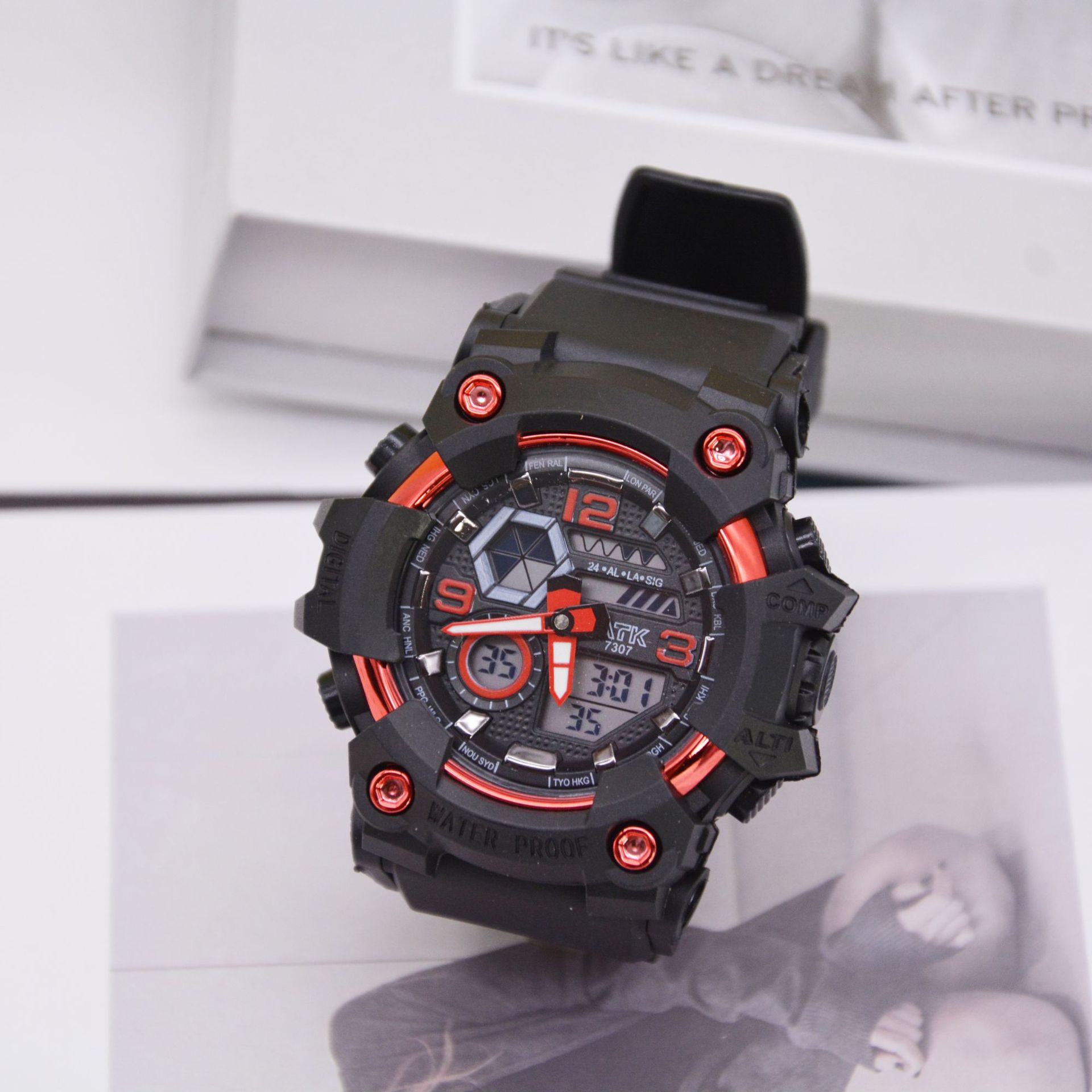 新款爱特酷双机芯电子表男款青少年学生时尚多功能运动防水收表