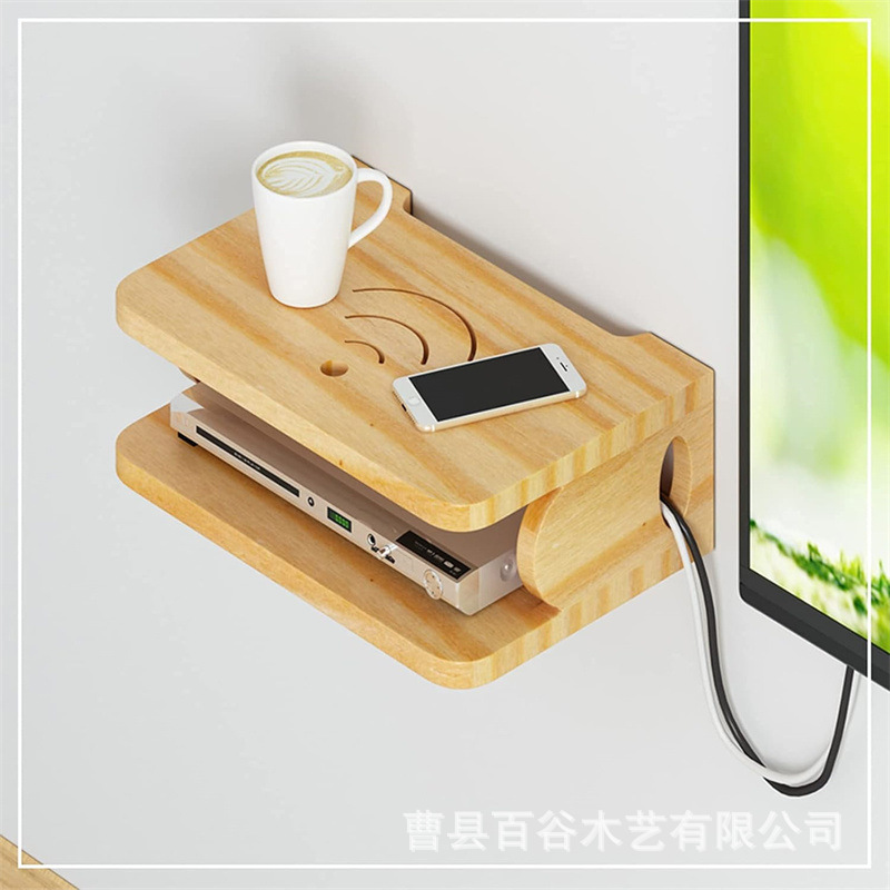 木制置物架客厅电视机顶盒搁板路由器支架壁挂式镂空实木存储架