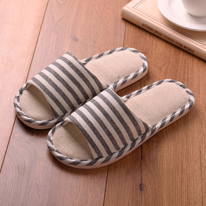 Women's Spring and Autumn Indoor Household Couple Non-Slip Soft Bottom Summer Cotton Linen Fabric Sweat-Absorbent Slippers Men