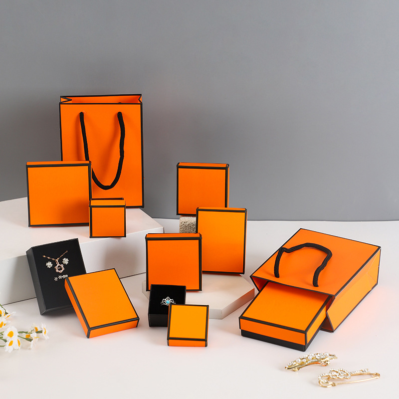 亚马逊批发珠宝首饰盒纸盒轻奢爱马仕橙色耳钉手链项链戒指首饰盒