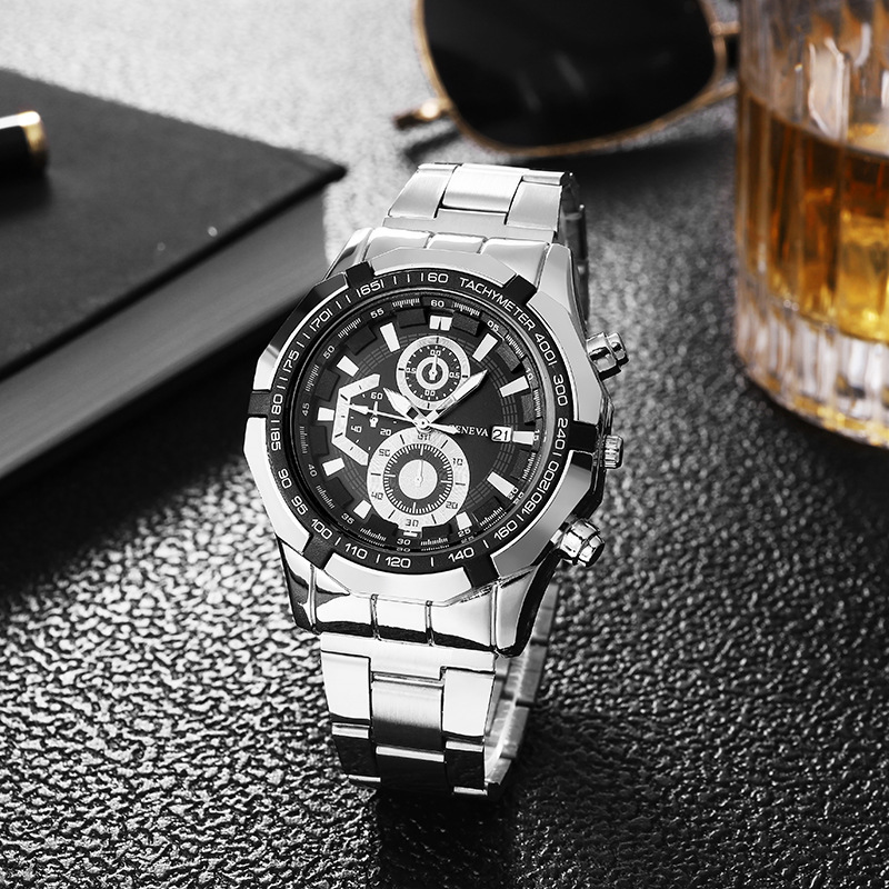 New 2023 New Men's Steel Belt Three Eyes and Six Needles Luminous Calendar Waterproof Factory in Stock Wholesale Watch in Stock