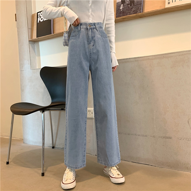 春夏新款网红超火cec宽松高腰阔腿裤女直筒显瘦休闲学生牛仔裤子
