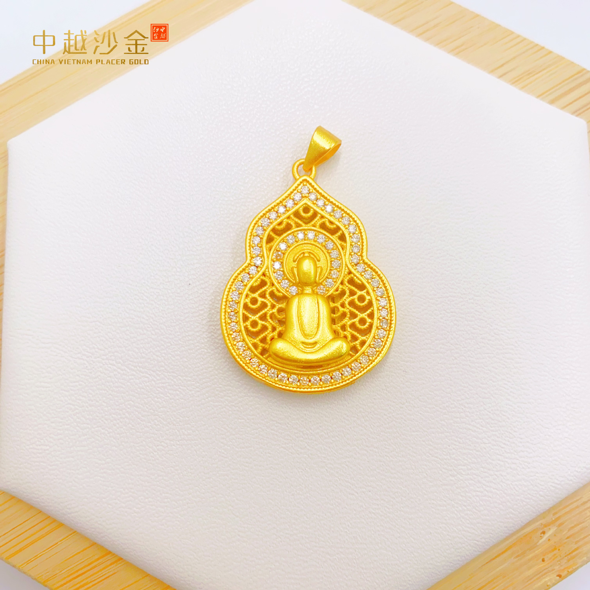 越南沙金时尚徽镶无相佛吊坠仿黄金挂坠女款项链锁骨链直播爆款