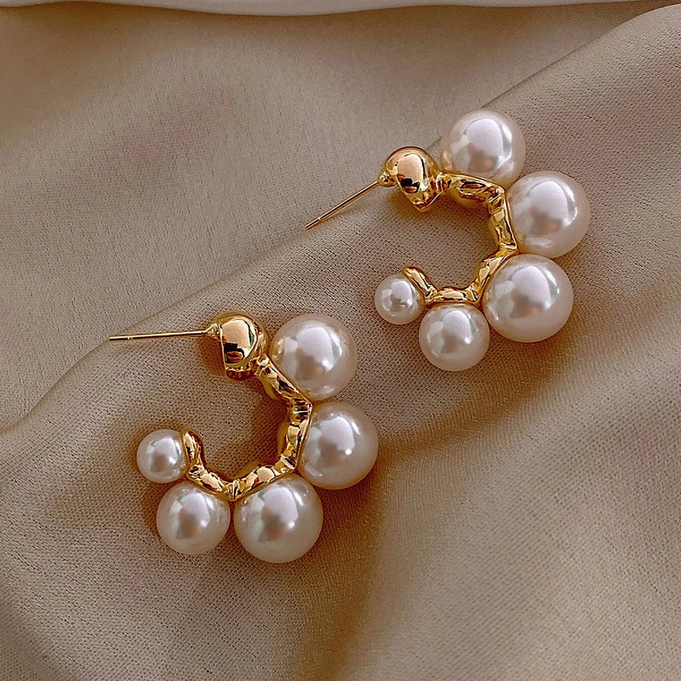 创意复古c形不规则珍珠耳环气质冷淡风法式时尚珍珠耳环c形耳圈女